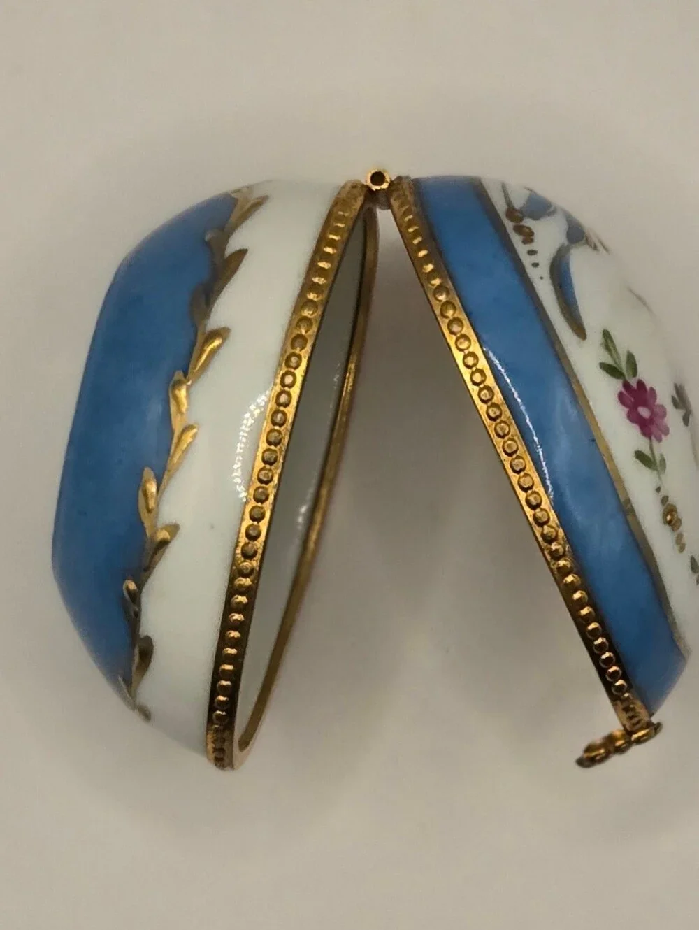 Limoges France Paris Style Porcelain Trinket Box Hand Decorated Floral Blue Gold